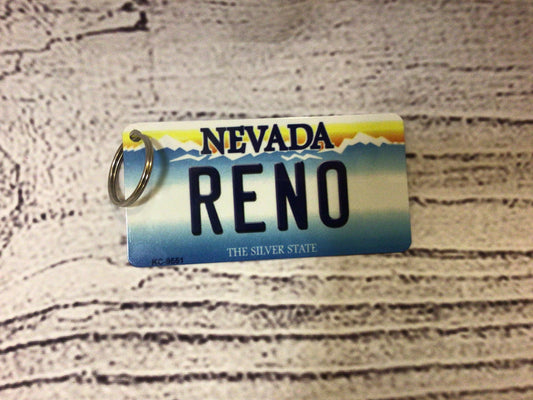 Reno license plate keychain