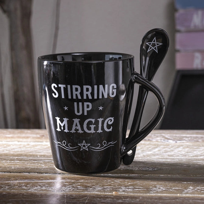 Black Stiring Magic Mug and Spoon