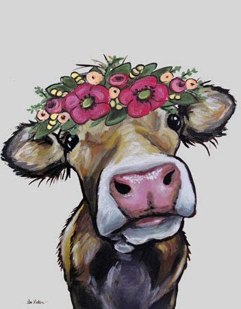 Cow w/flowers Metal Sign
