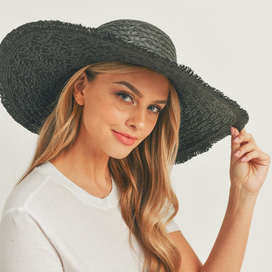 Black Solid Floppy Sun Hat