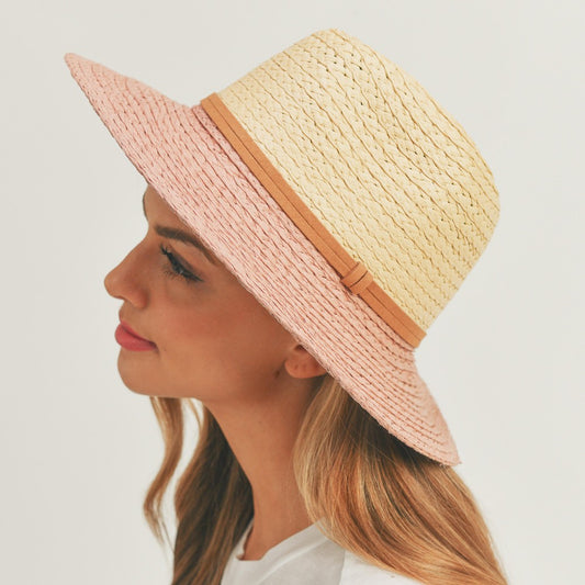 Blush Straw Leather Band Hat