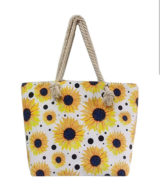 White Sunflower Rope Bag