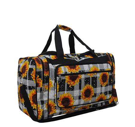 Black & White Plaid Sunflower Duffle Bag