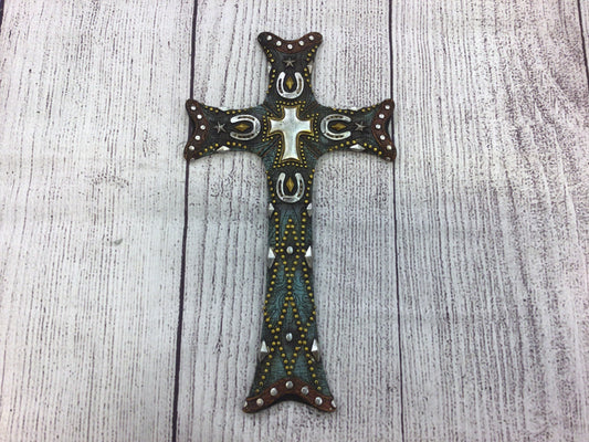 Blue Western Cross w/ Horseshoes