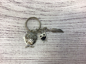 Silver Owl with Feather Keychain