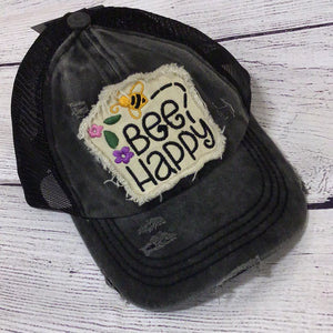 Bee Happy Black Crisscross Hat