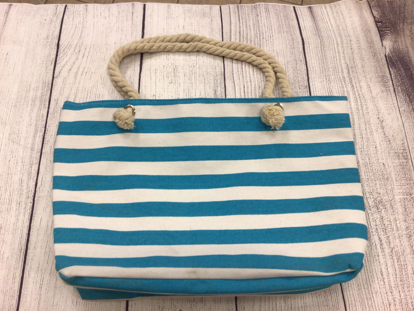Teal and White Striped Rope Bag