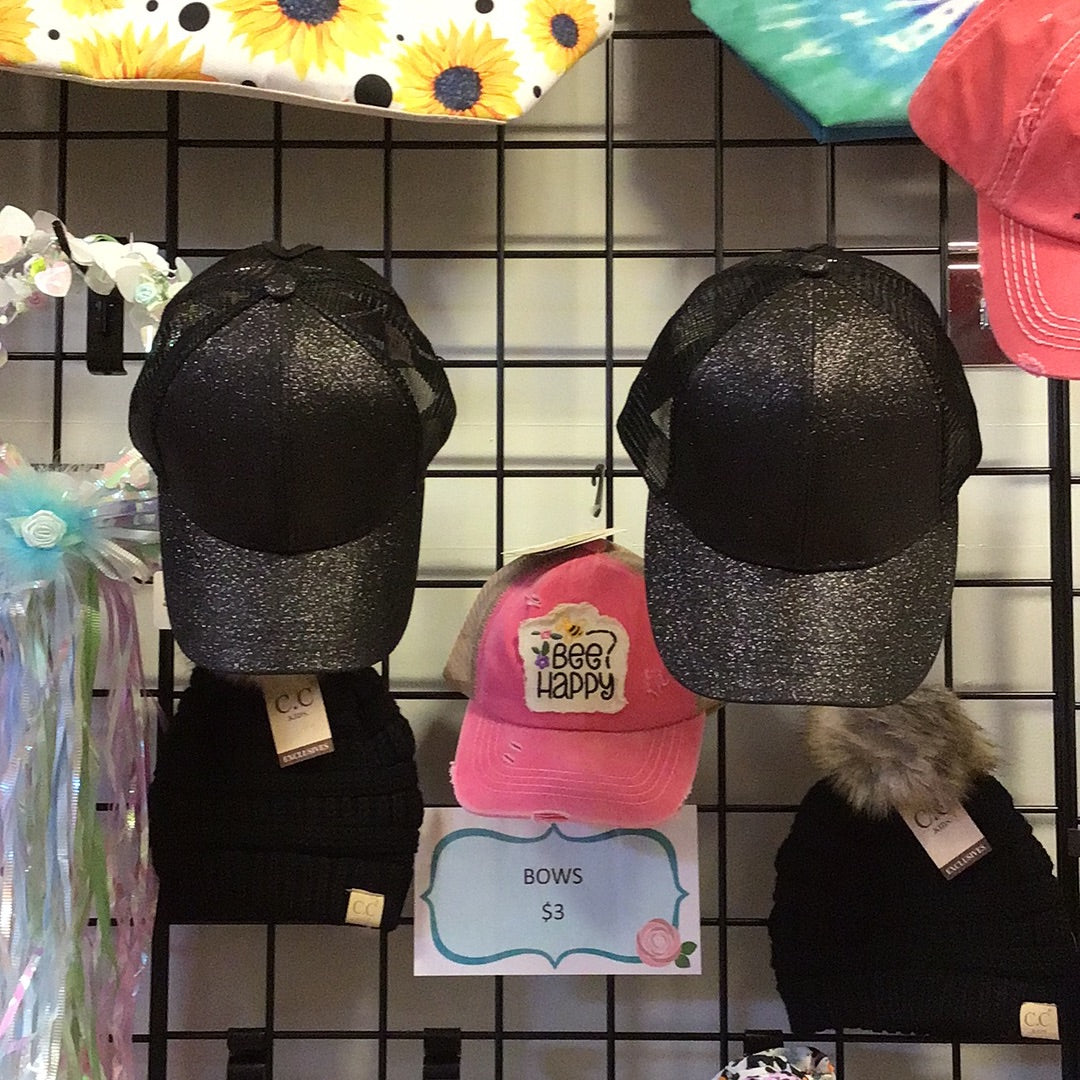 Mommy and Me black glitter hats