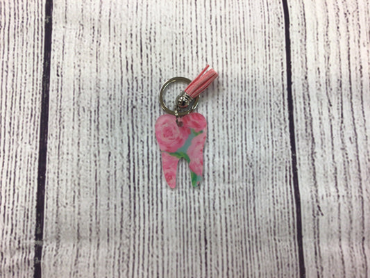 Rose Print Tooth Acrylic Keychain