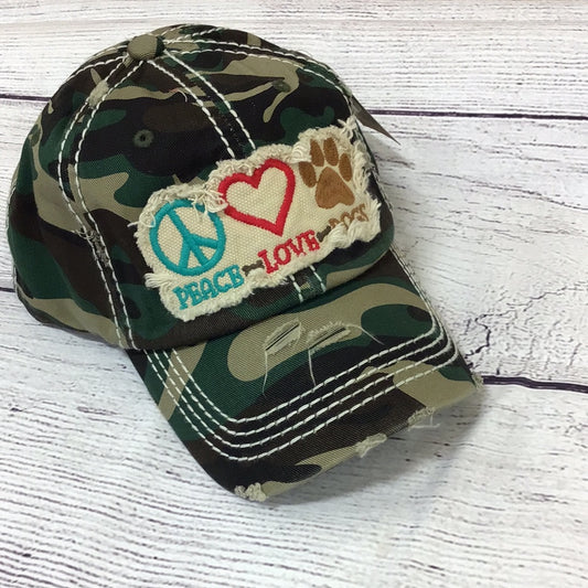 Peace. Love. Dog. Camo Hat