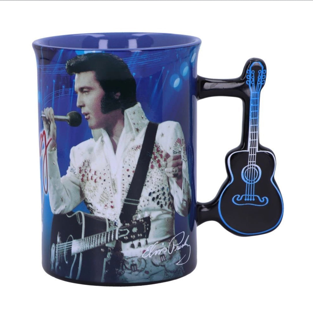Elvis Presley Guitar Handle Blue Mug