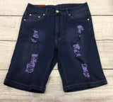 Ling Medium Wash Purple Distressed Shorts