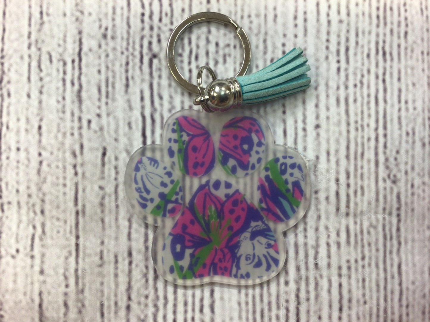 Floral Paw Print Acrylic Keychain