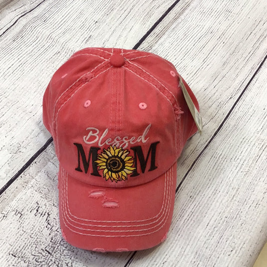 Coral Sunflower Blessed Mom Hat